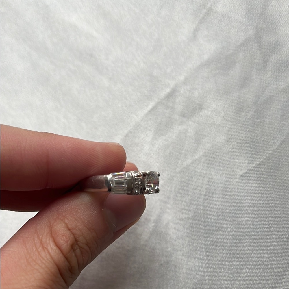 Silver Three-Stone Diamond Ring - image 2